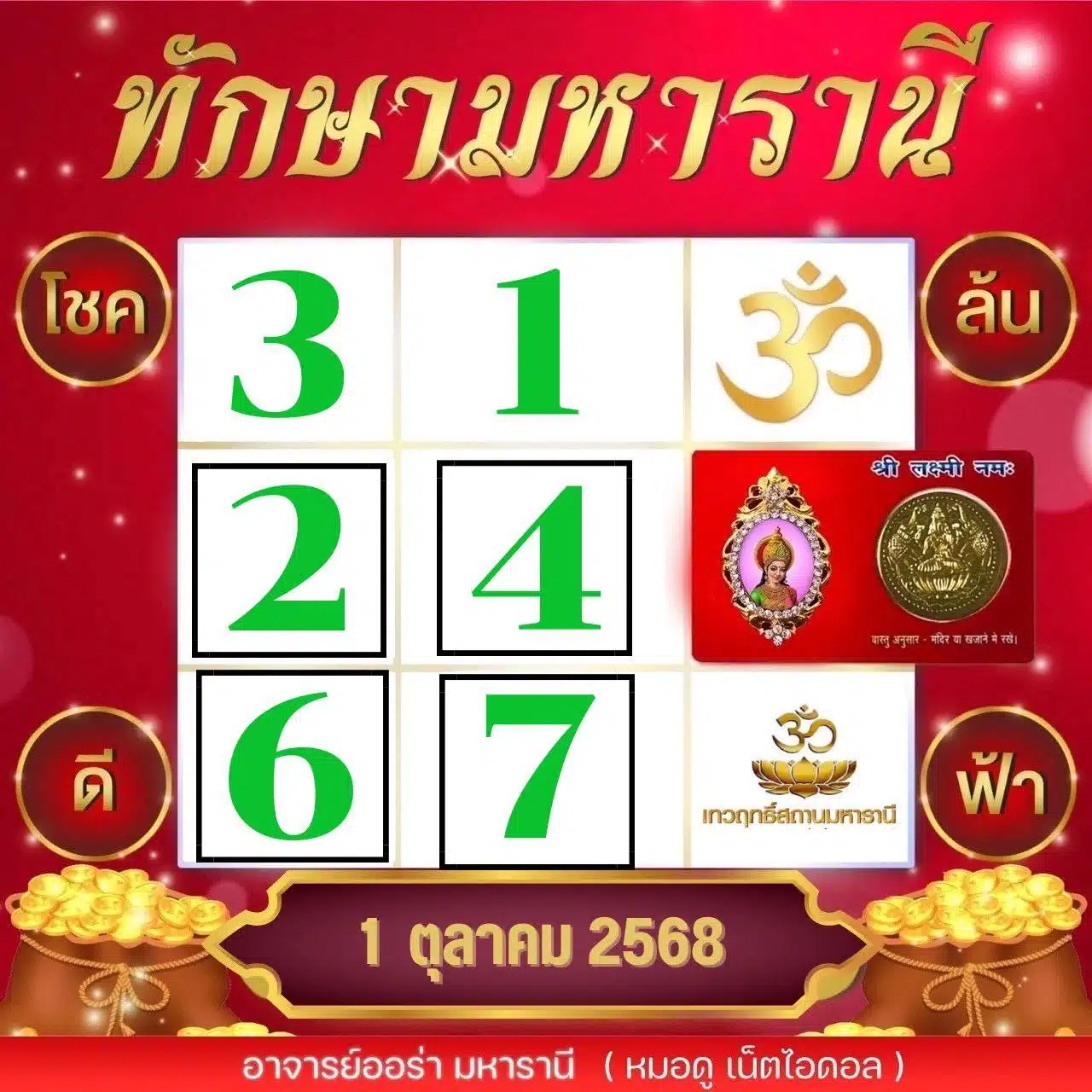 ตารางทักษามหารานี 1 10 68 เลขเด็ด อ.ออร่า มหารานี