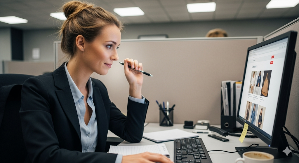 พนักงานออฟฟิศ กำลังใช้คอมพิวเตอร์ ช็อปปิงในเวลางาน