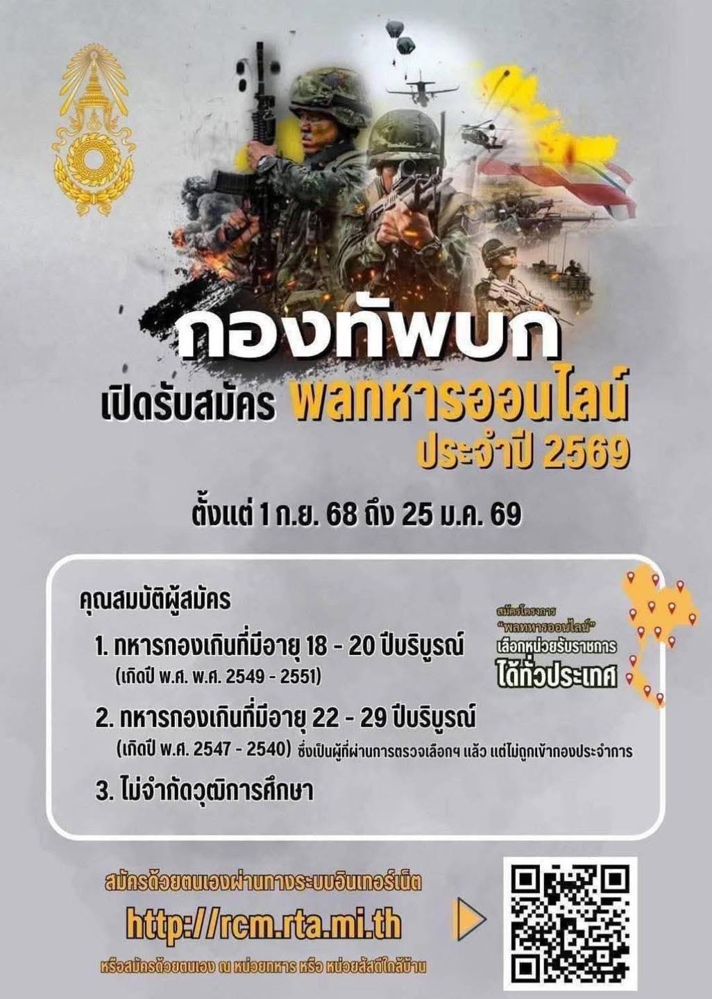 อินโฟกราฟิกรับสมัครทหารกองเกินออนไลน์ของกองทัพบก