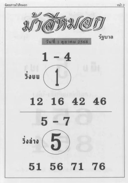 เลขเด็ด ม้าสีหมอก งวด 1 ต.ค. 68
