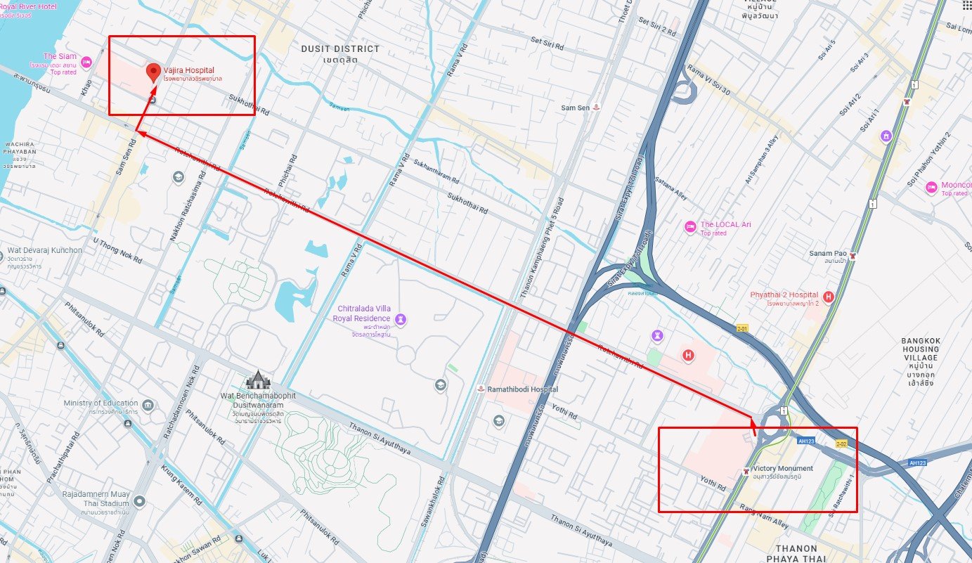เส้นทางไป รพ.วชิรพยาบาล bts