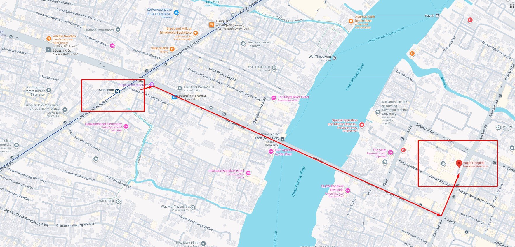 เส้นทางไป รพ.วชิรพยาบาล mrt