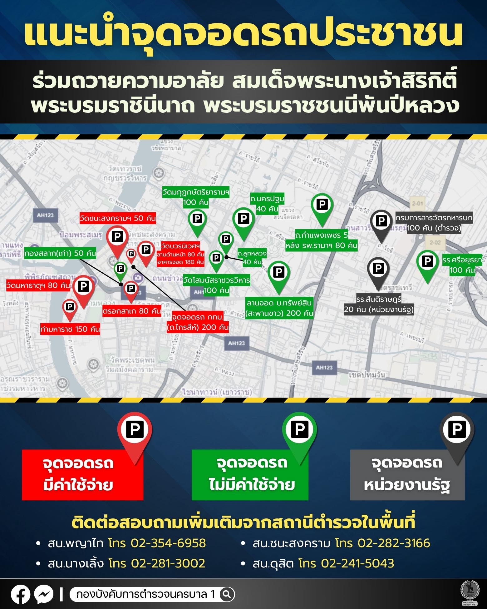 แนะนำจุดจอดรถสำหรับประชาชนร่วมถวายความอาลัย สมเด็จพระนางเจ้าสิริกิติ์ พระบรมราชินีนาถ พระบรมราชชนนีพันปีหลวง