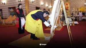 สมเด็จพระราชาธิบดี–สมเด็จพระราชินีภูฏาน เสด็จฯ ณ พระที่นั่งดุสิตมหาปราสาท วางพวงมาลาถวายอาลัยพระพันปีหลวง ด้วยพระองค์เอง