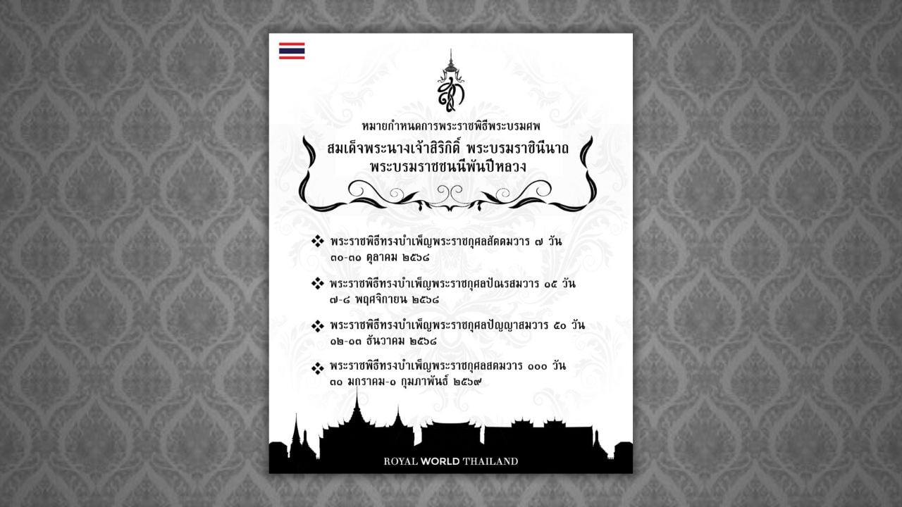 หมายกำหนดการ พระราชพิธีทรงบำเพ็ญพระราชกุศล พระบรมศพ "สมเด็จพระพันปีหลวง"