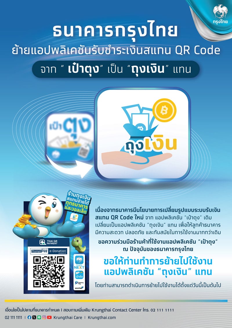 ธนาคารกรุงไทย ยกเลิกใช้แอปเป๋าตุง