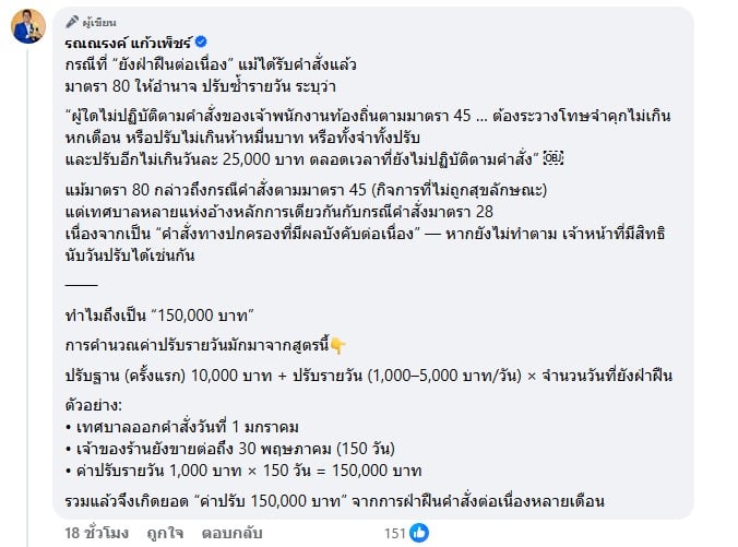 โพสต์ของ ทนายรณณรงค์ แก้วเพ็ชร์