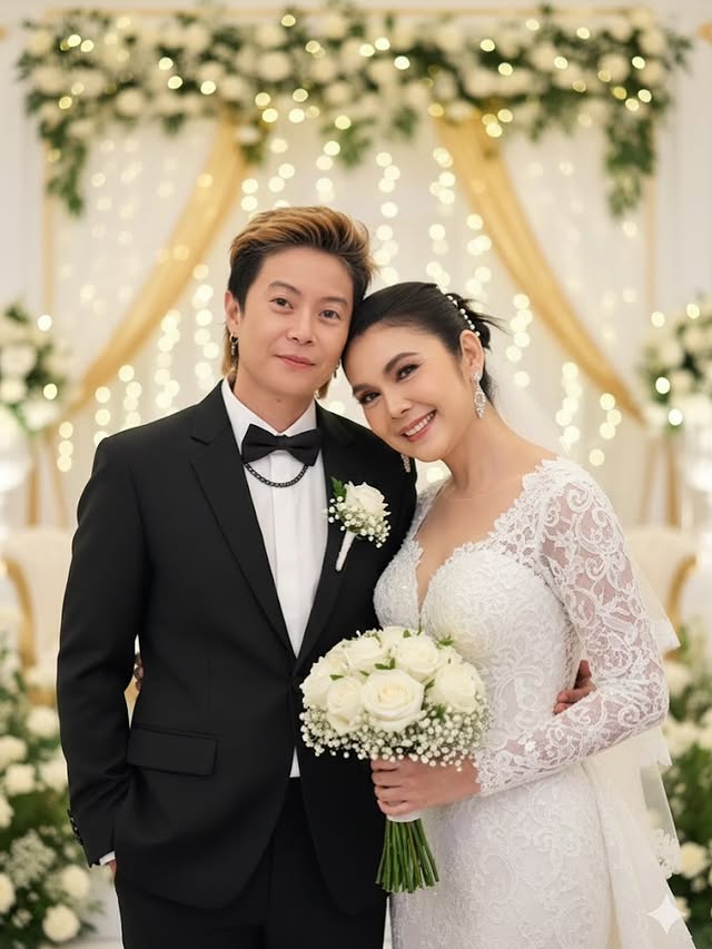 "ฝน ธนสุนทร" และ "เอ อุไรมนัส" ในชุดแต่งงาน