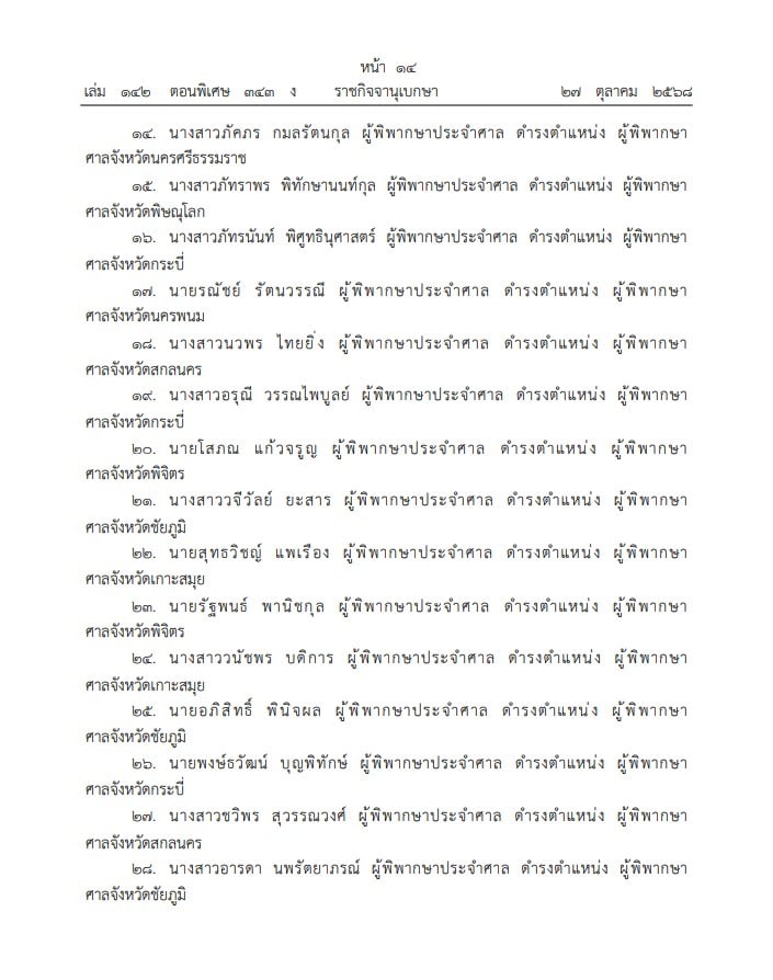 ราชกิจจาฯ โปรดเกล้าแต่งตั้ง ผู้พิพากษาชั้นต้น 35 ราย - 2