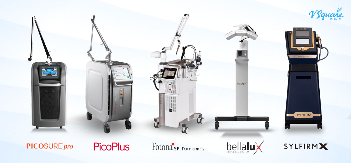 เครื่องเลเซอร์ที่ V Square Clinic - V Square Clinic มีเครื่องเลเซอร์ที่หลากหลาย ครอบคลุมทุกปัญหาผิว