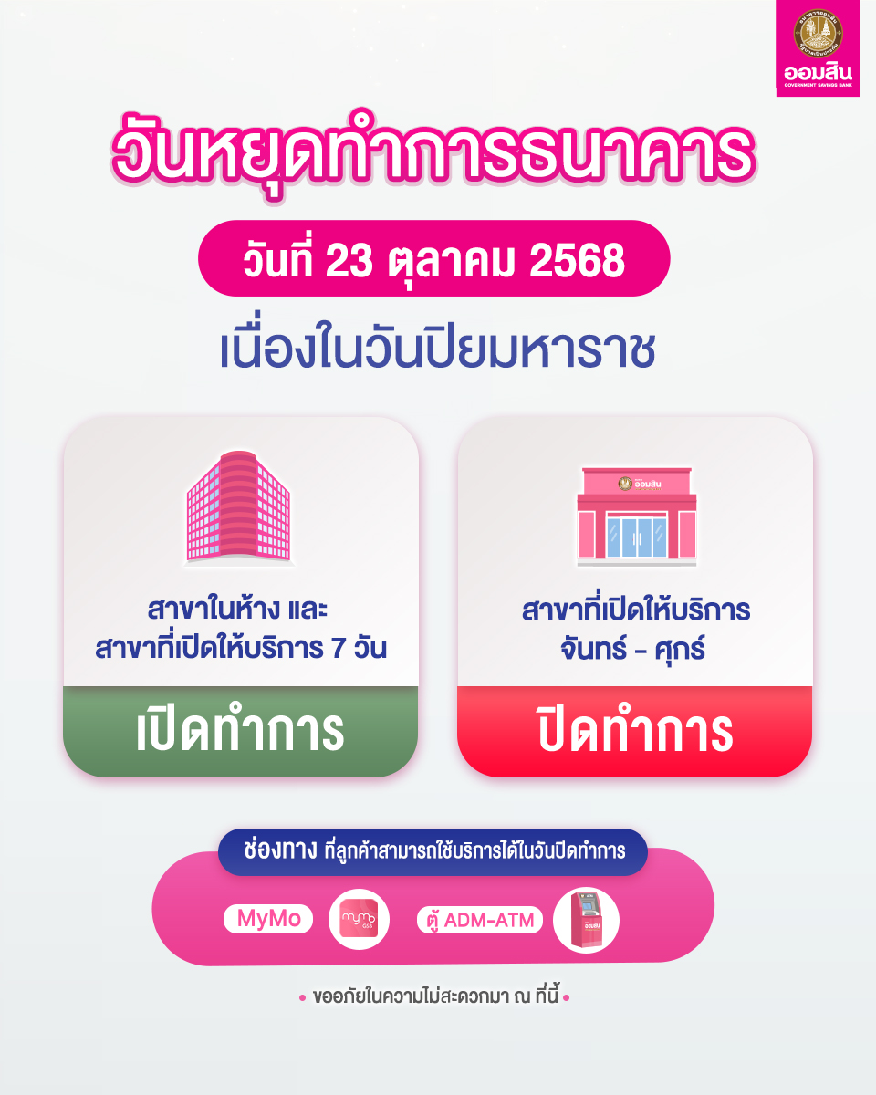 เช็กให้ชัวร์ 23 ตุลาคม 2568 วันปิยมหาราช ธนาคารหยุดไหม สาขาทั่วไป-ในห้าง-2