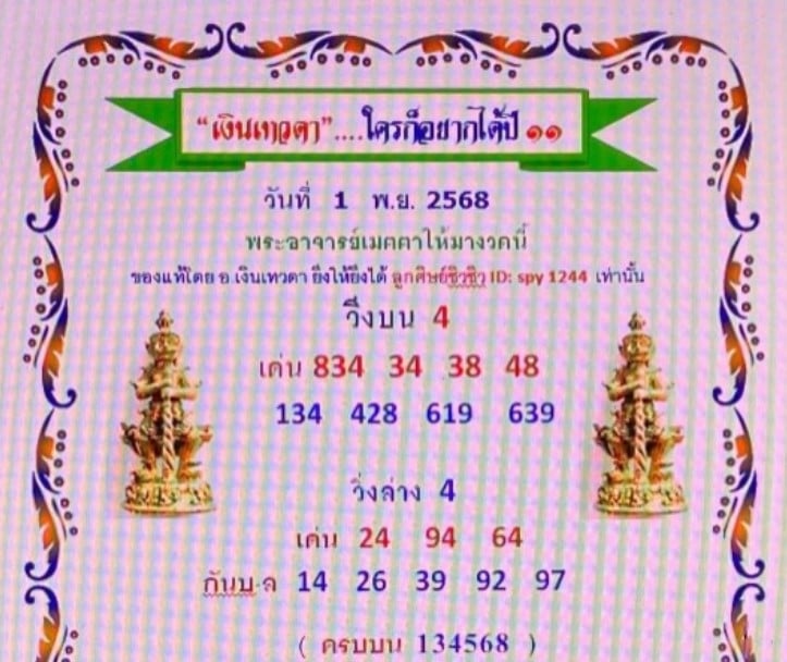 แนวทางเลขเด็ด เงินเทวดา 1 พ.ย.68