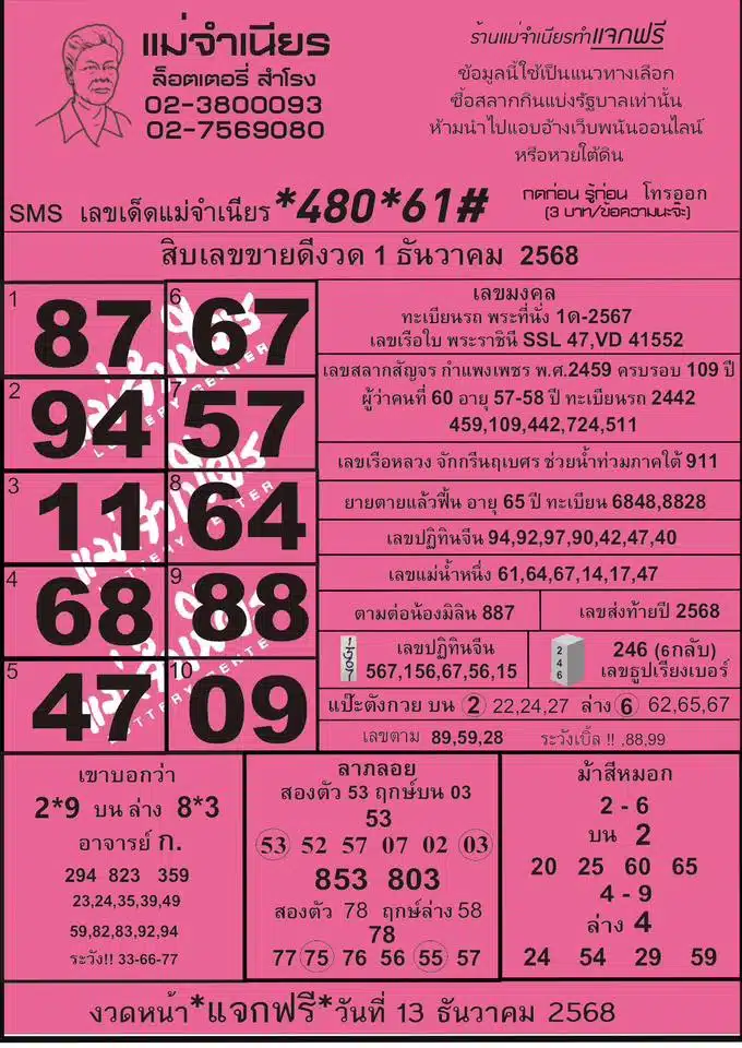 ใบชมพูแม่จำเนียร 1 ธันวาคม 2568