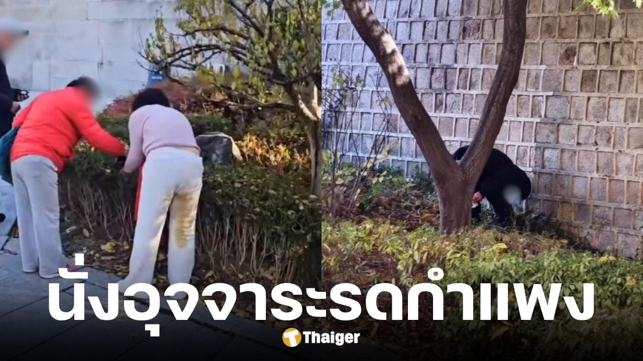 นักท่องเที่ยวจีนนั่งอุจจาระรดกำแพงพระราชวังเคียงบกกุง