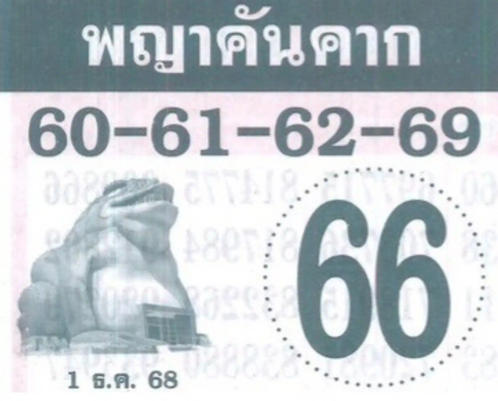 เลขเด็ด พญาคันคาก งวด 1 ธ.ค. 68