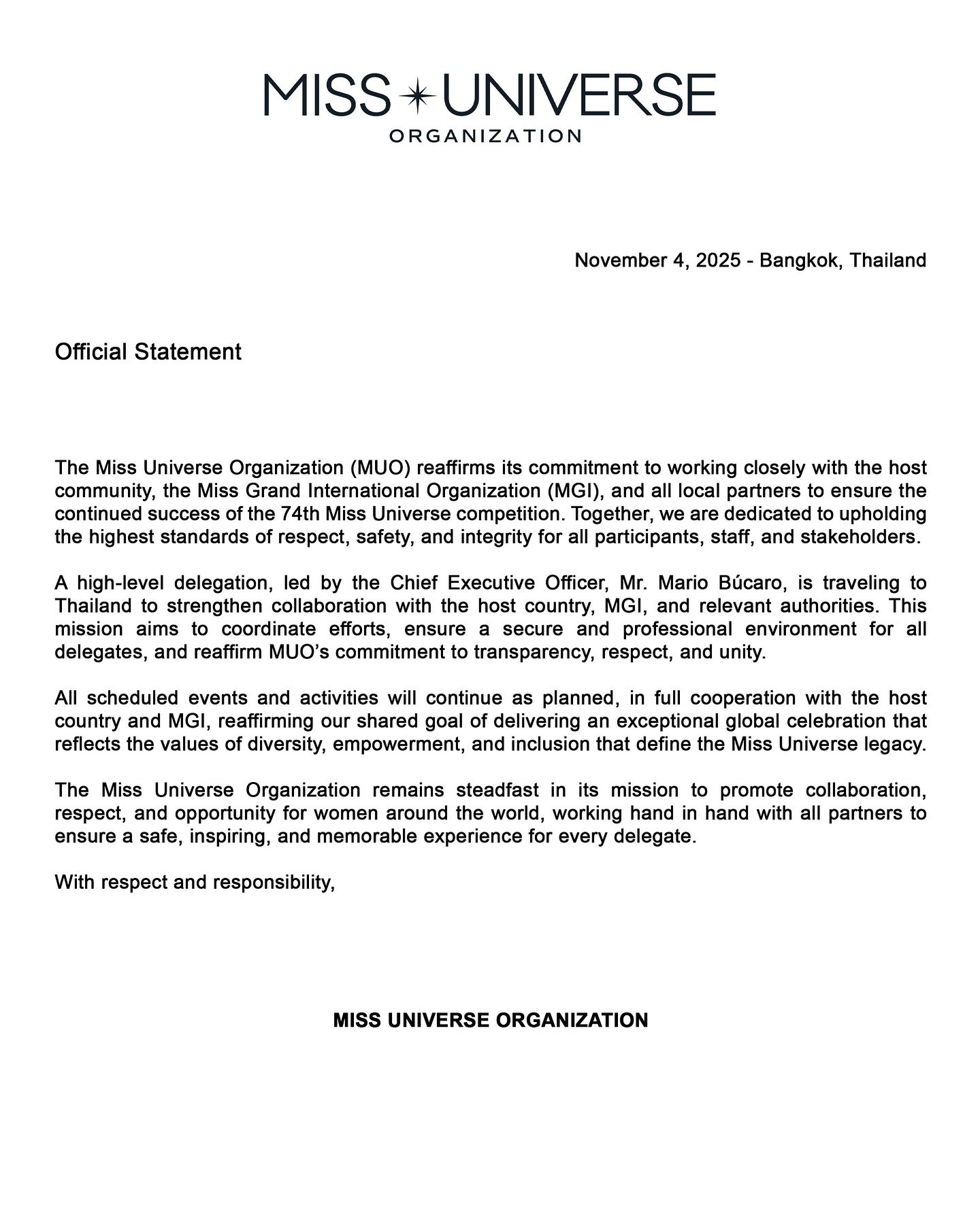 MUO แถลงหลังดราม่า ยืนยันจัดประกวด MU2025 ต่อ พร้อมส่งผู้แทนระดับสูงเยือนไทย-1