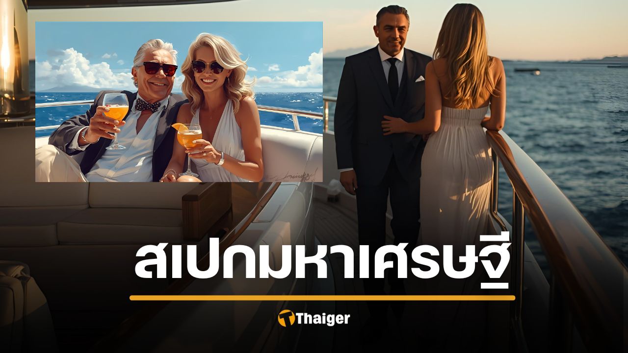 สร้างภาพมหาเศรษฐีวัย 60 นั่งเรือยอร์ช โดยมีสาวๆ เคียงข้าง สไตล์ภาพยนต์ฮอลลีวูด อัตราส่วนภาพ สี่เหลี่ยมผืนผ้า