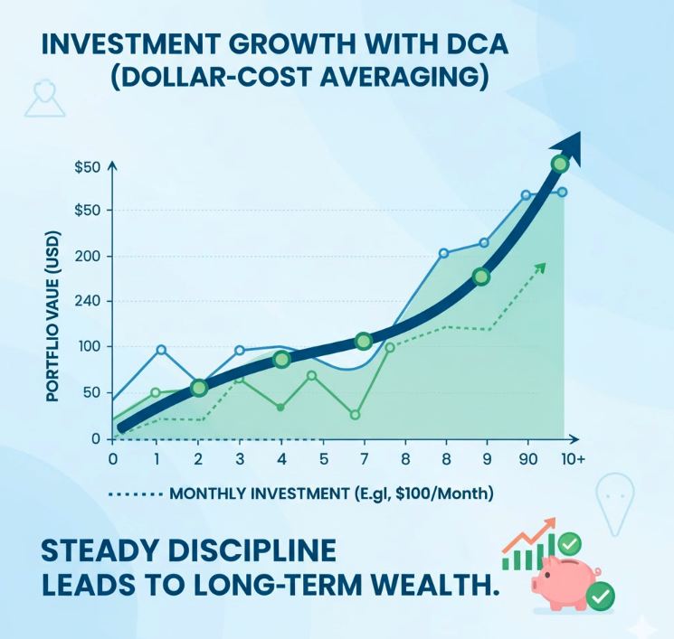 จำลองกราฟ DCA ลงทุนผ่านไป 5-10 ปี มูลค่าพอร์ตค่อยๆ โตขึ้น