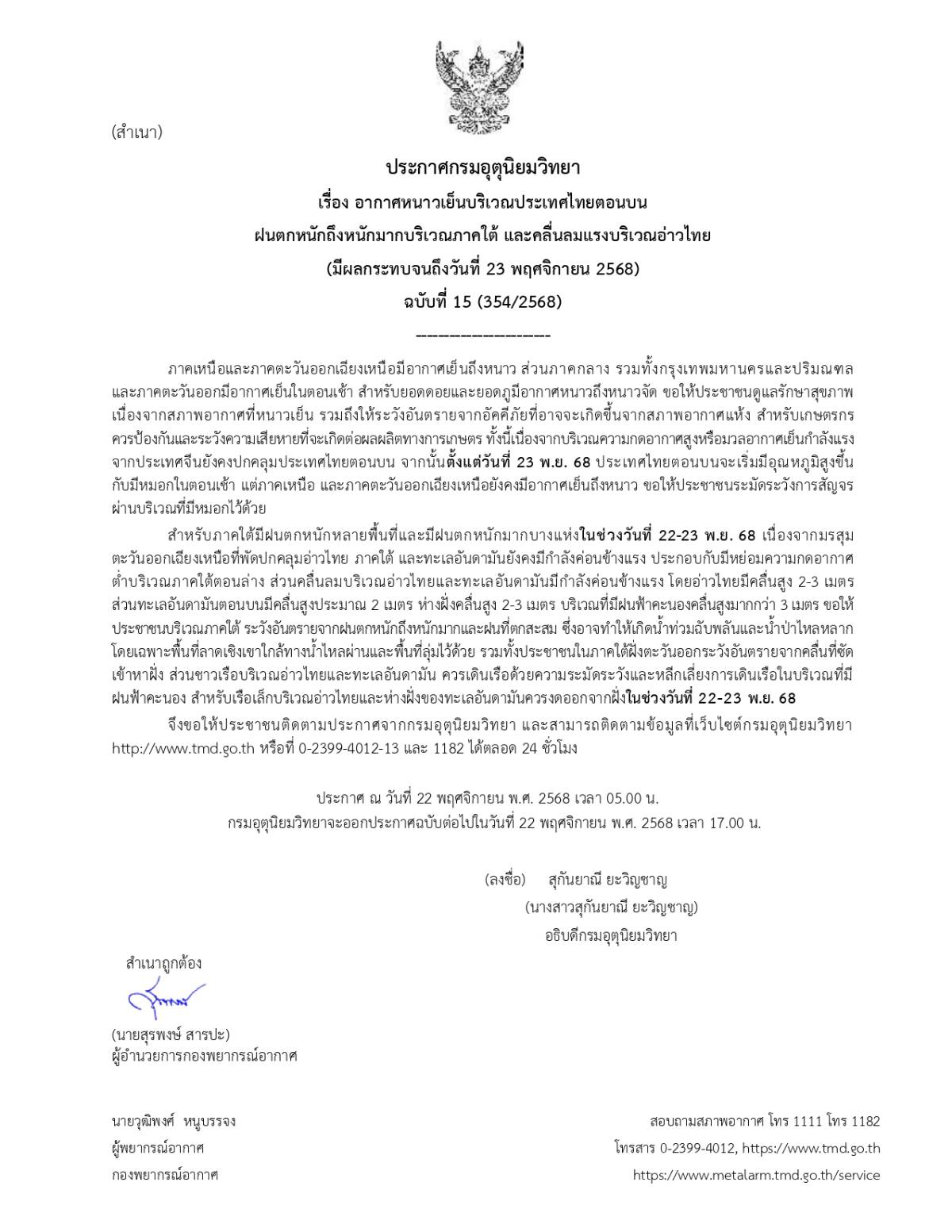 อุตุ เตือนใต้น้ำท่วม