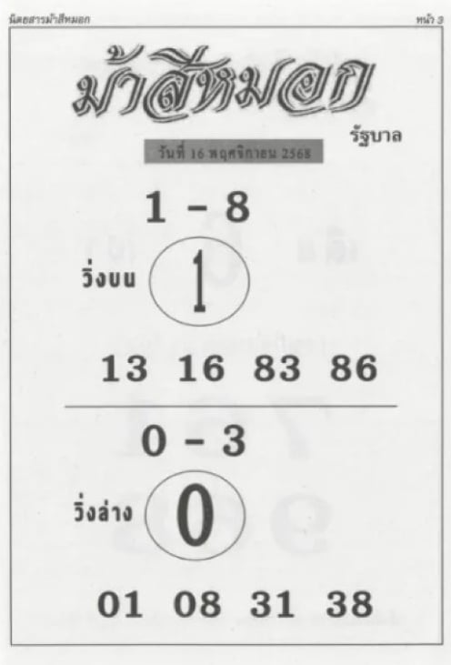 เลขเด็ด ม้าสีหมอก 16 11 68