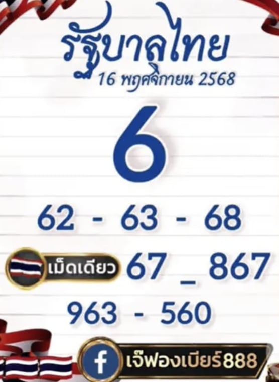 เลขเด็ด เจ๊ฟองเบียร์ งวด 16 11 68