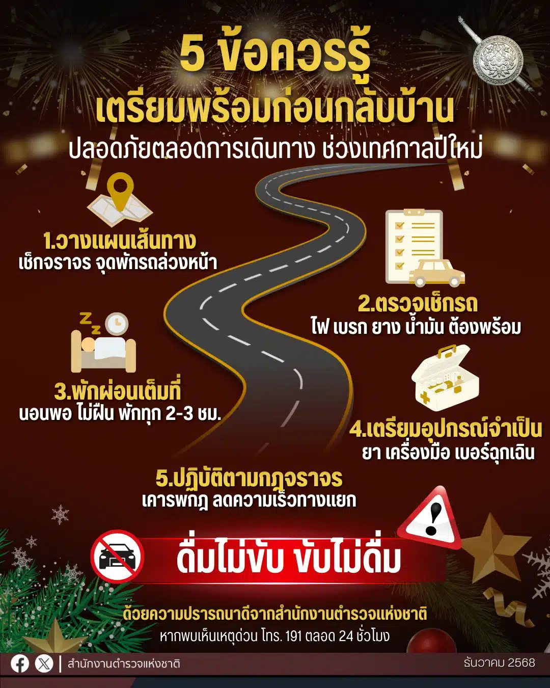 ภาพกราฟิกแนะนำ 5 ข้อควรปฏิบัติในการขับขี่ช่วงปีใหม่