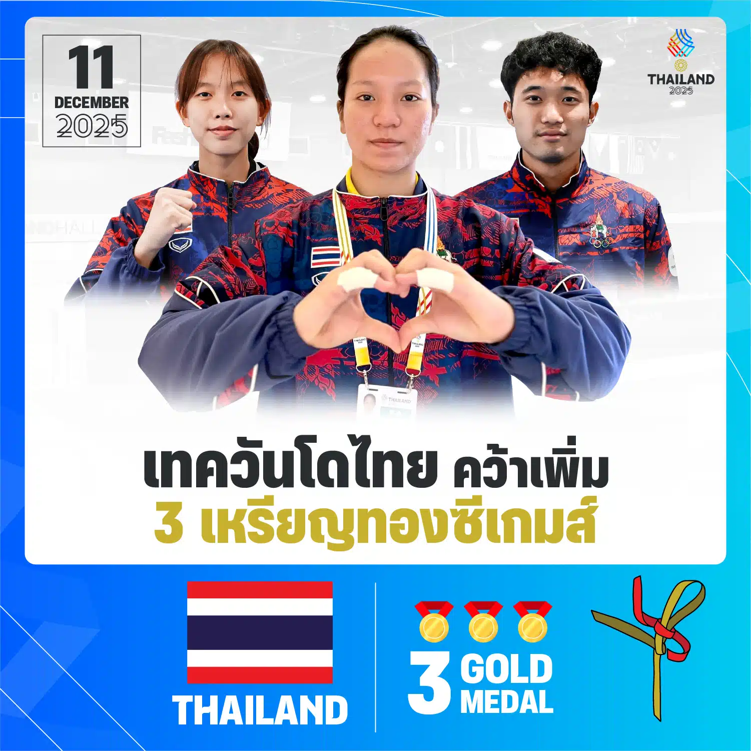 ซีเกมส์ 2025 วันที่ 11 ธ.ค. ทัพไทยนำตารางเหรียญรางวัล