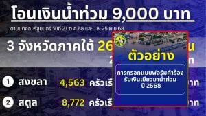 โอนเงินน้ำท่วม 9 พัน วันนี้