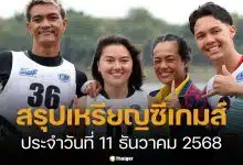 อัปเดตล่าสุด สรุปเหรียญซีเกมส์ 2025 ประจำวันที่ 11 ธันวาคม 2568