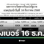 ใบตรวจหวยเรียงเบอร์ 16 ธันวาคม 68 แสดงผลรางวัลที่ 1 และรางวัลอื่น ๆ