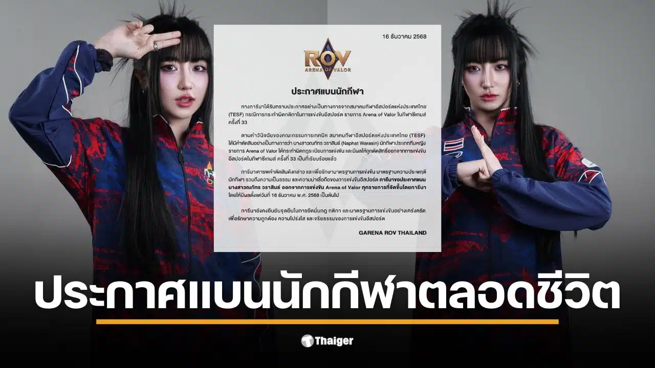 Garena ประกาศแบน "Tokyogurl" ตลอดชีวิต มีผลทันที 16 ธ.ค. นี้ ย้ำจุดยืนรักษามาตรฐานและความโปร่งใสวงการอีสปอร์ต