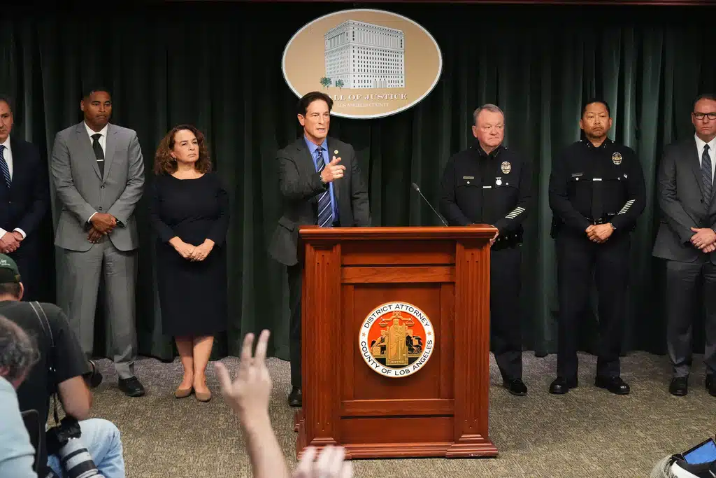 Los Angeles District Attorney Nathan Hochman announces developments about the murder case of Rob Reiner and his wife Michele Tuesday, Dec. 16, 2025, in Los Angeles.