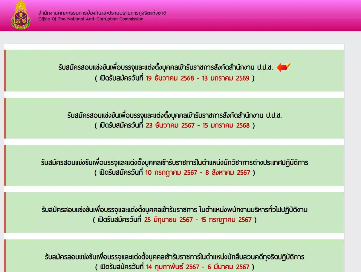 ภาพแสดงการประชาสัมพันธ์การสมัครงาน ป.ป.ช. ผ่านโซเชียลมีเดีย