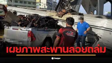 รถยนต์เสียหายหนักจากคานสะพานที่ร่วงหล่นลงมาทับที่บางนา-ตราด