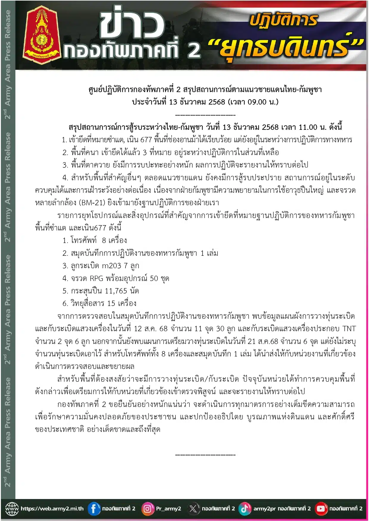 ข่าวกองทัพภาค 2 13 ธันวาคม 2568