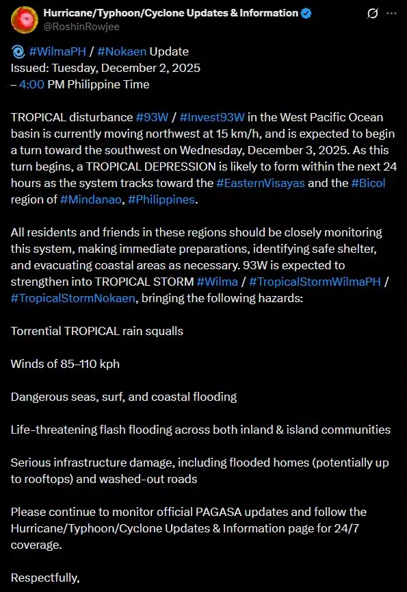 ประชาชนในวิซายาสต้องเตรียมรับมือกับพายุนกเอี้ยงที่มีลมแรง