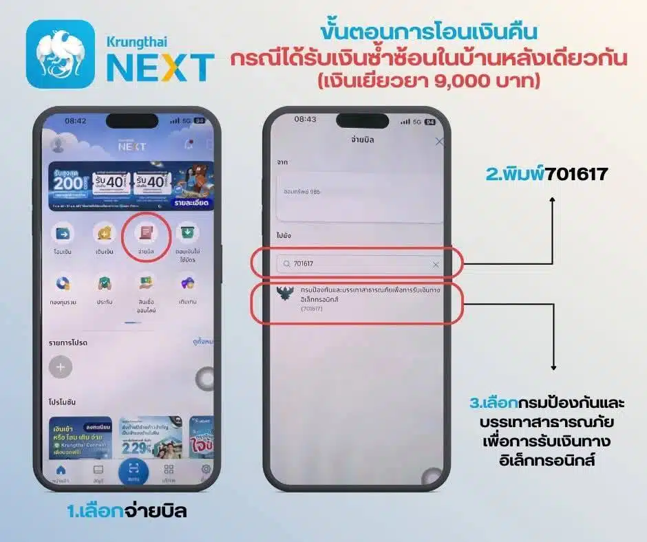 วิธีโอนเงินเยียวยาน้ำท่วม 9000 บาท กรณีได้ซ้ำซ้อน