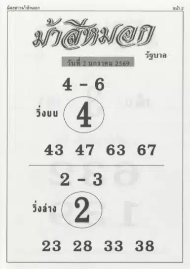 เลขเด็ด ม้าสีหมอก 2 ม.ค. 69