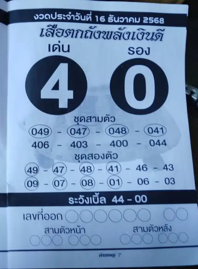 เลขเด็ด เสือตกถังพลังเงินดี งวด 16 12 68