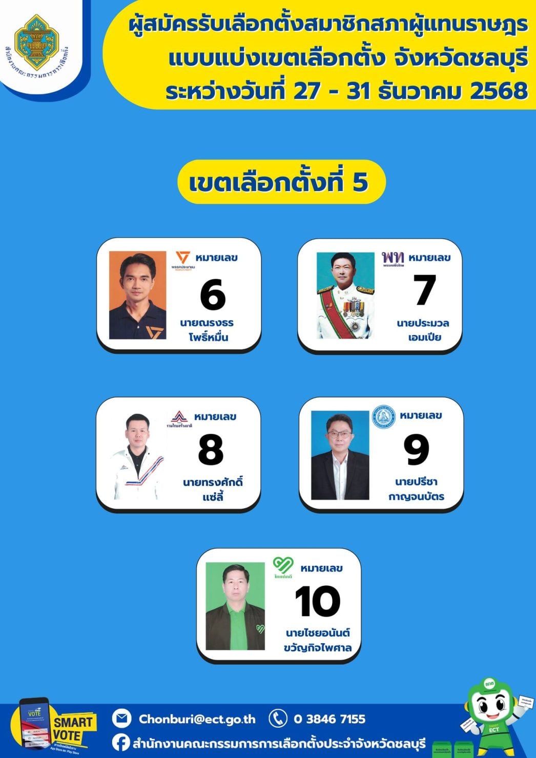 รายชื่อผู้สมัคร ส.ส. ชลบุรี เขต 5