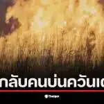 ภาพการเผานาในนครนายกสร้างฝุ่นควัน PM 2.5 ส่งผลกระทบต่อสุขภาพประชาชน