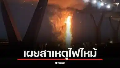 ภาพเหตุการณ์ไฟไหม้ตอม่อสะพานภูมิพล 2 ที่เกิดจากสะเก็ดไฟตกใส่กองขยะ