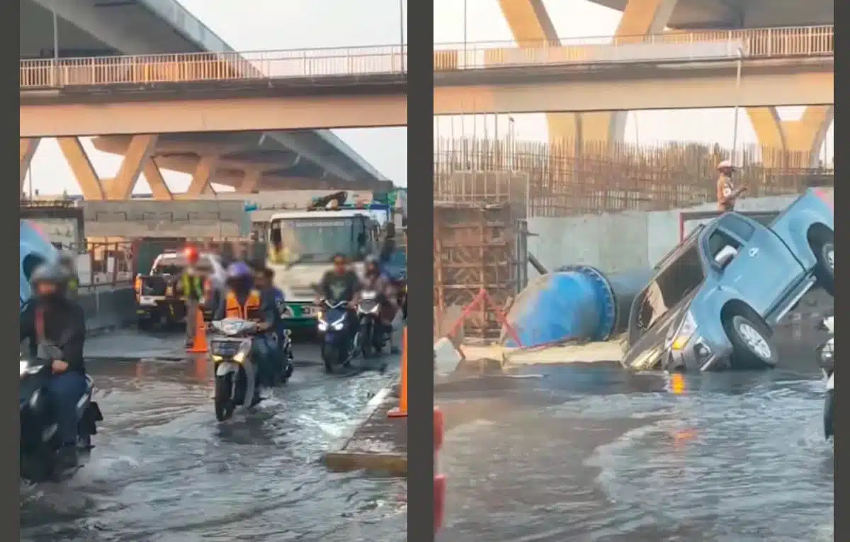 "ถนนพระราม 2" ฝั่งขาเข้ากทม. บริเวณหน้าบิ๊กซ้งปากทางเข้าโรงแรมออคิด พบพื้นผิวจราจรยุบตัว