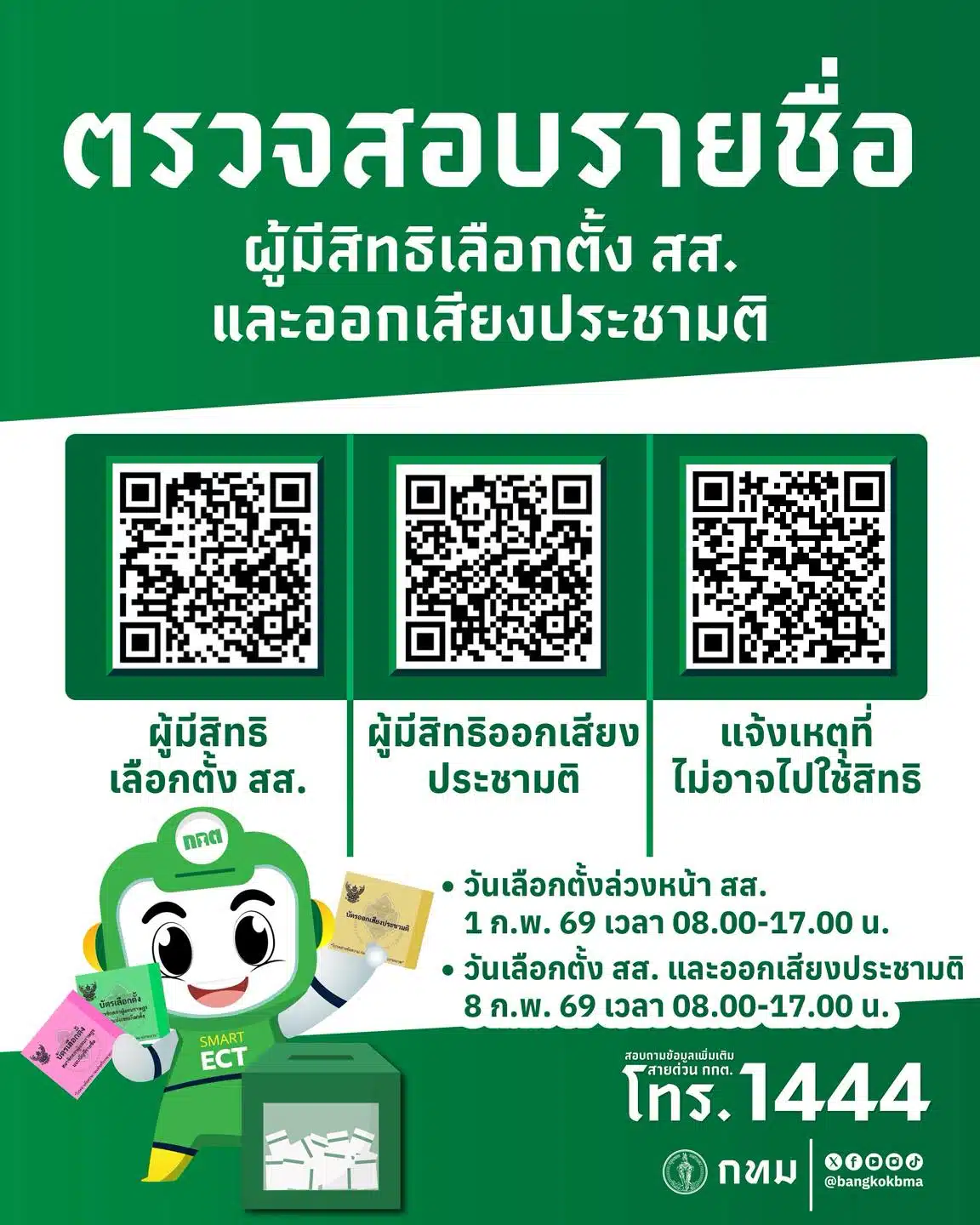 กทม. เปิดให้เช็กสิทธิก่อนลงคะแนนเลือกตั้ง สส. และออกเสียงประชามติ