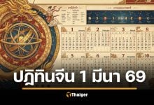 เลขเด็ดปฏิทินจีน งวด 1 มีนาคม 2569 ลุ้นโชค เลข 3 ตัวชัดมาก