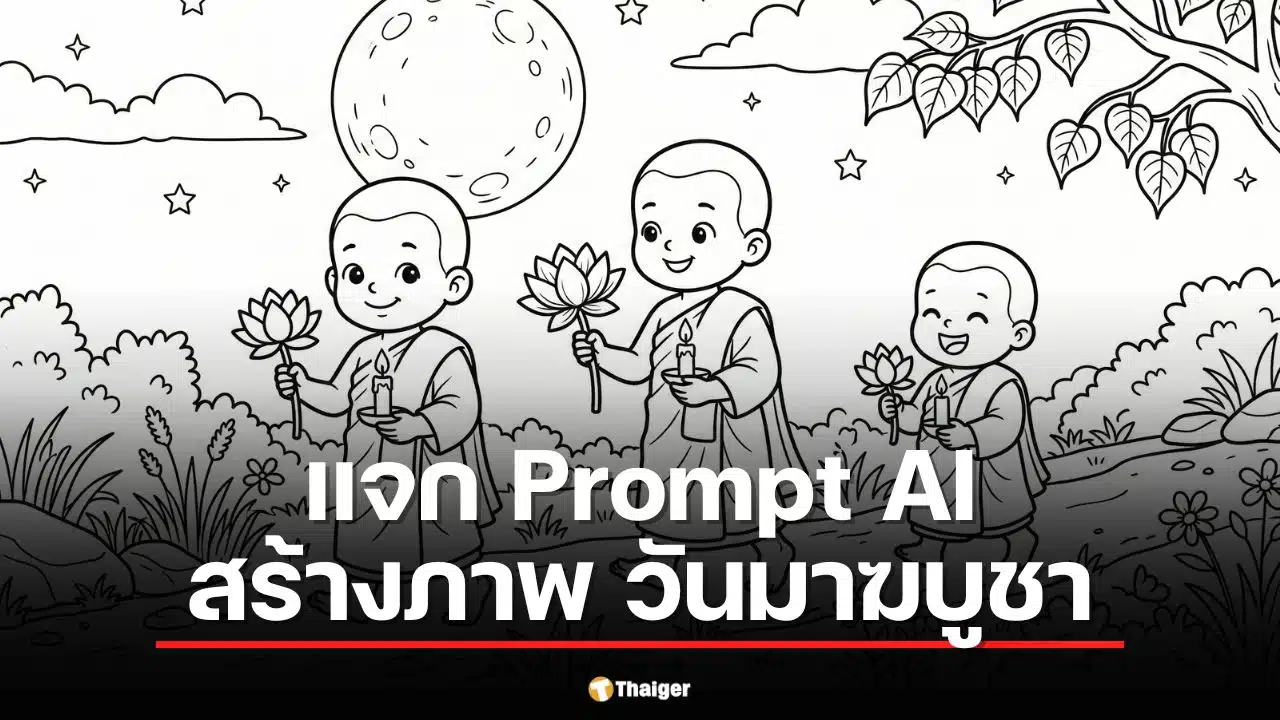 คำสั่ง (Prompt) สำหรับสร้างภาพระบายสี วันมาฆบูชา