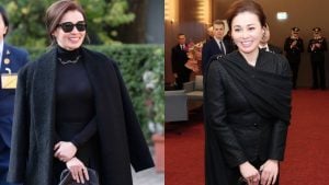 ทรงพระสิริโฉม พระราชินี ฉลองพระองค์เซ็ตสูทผ้าไหมไทยสีดำเรียบหรู เสด็จฯ เยือนอิตาลี