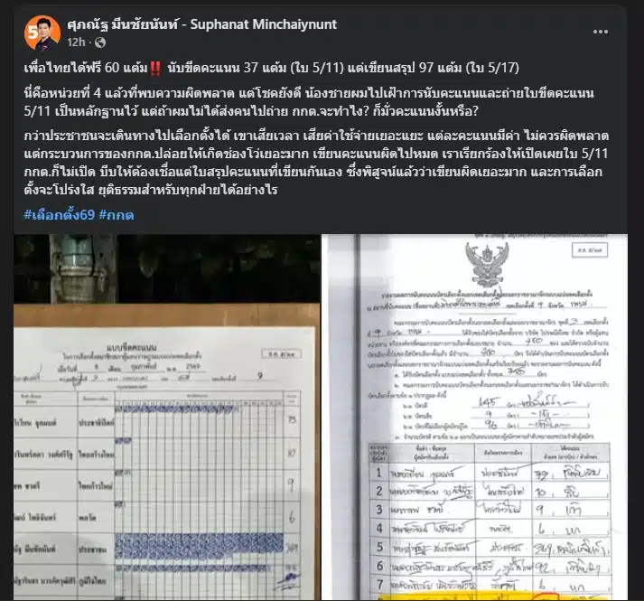สส.พรรคประชาชน โวย กกต. นับคะแนนพลาด