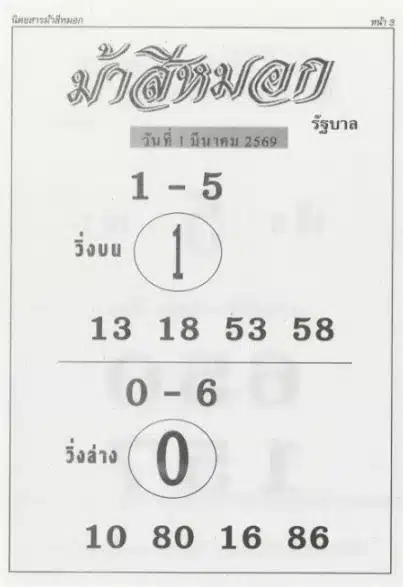 เลขเด็ด ม้าสีหมอก งวด 1 3 69