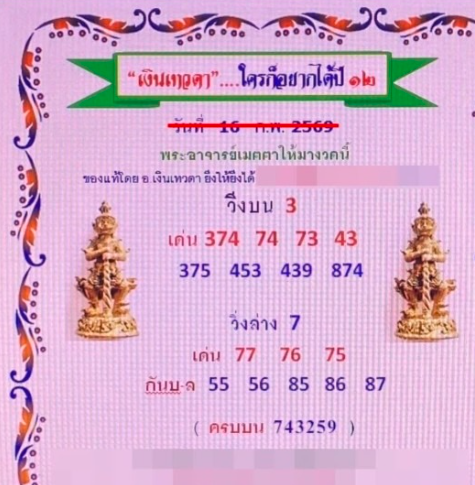 เลขเด็ด เงินเทวดา งวด 12 2 69